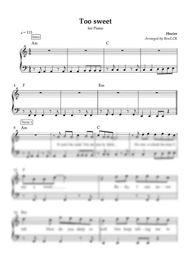 Hozier - Too sweet (Key Am [EASY])