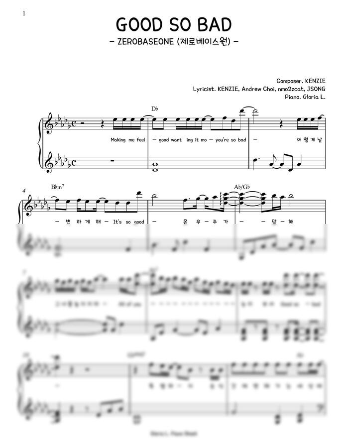 악보 > 제로베이스원 (ZEROBASEONE) - GOOD SO BAD | 글로리아엘
