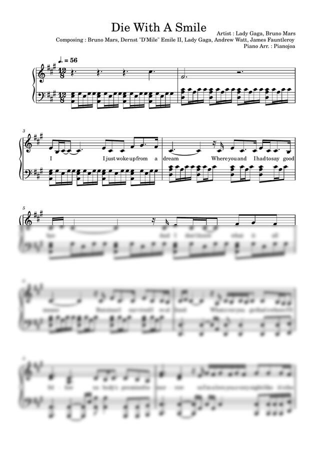 Lady Gaga &amp; Bruno Mars - Die With A Smile (가사포함) by Pianojoa0