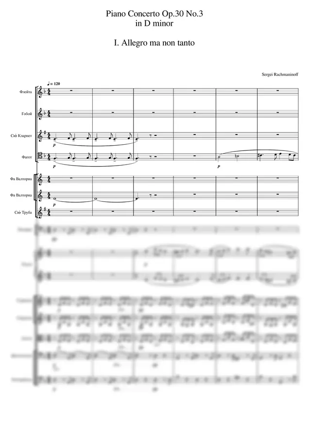S. Rachmaninoff (라흐마니노프) - Piano Concerto No. 3 Op. 30 in D minor (피아노 협주곡 3번 1악장) (오케스트라 총보) by KLAVlER 1p 미리보기