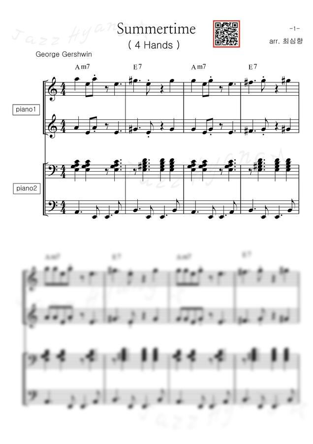 George Gershwin - Summertime(썸머타임) (쉬운키, 4 hands, MR 포함) by 최심향0