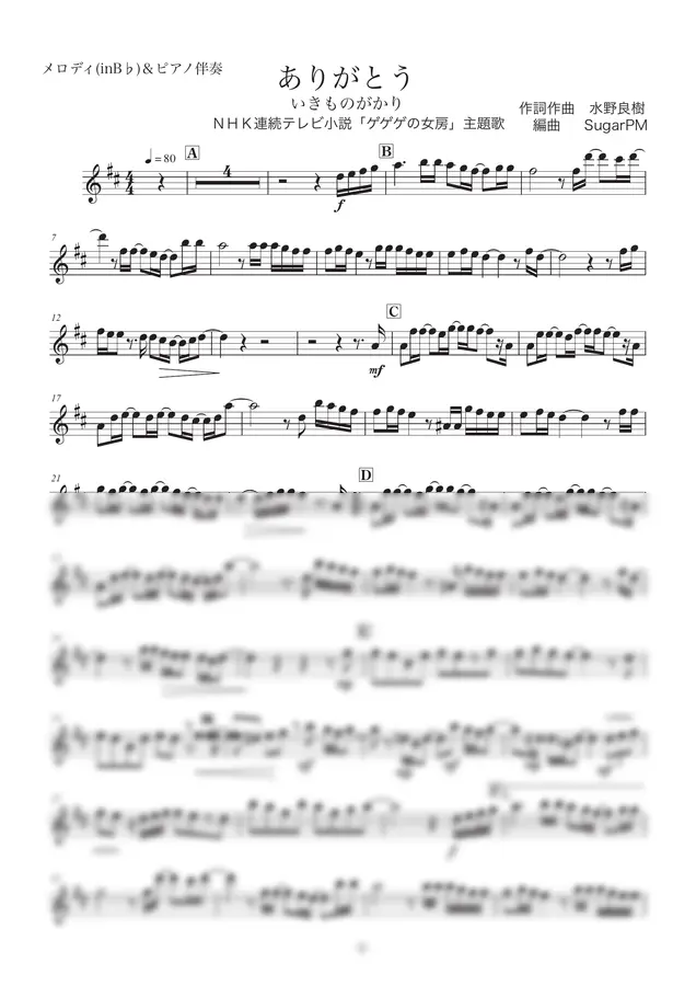 Ikimonogakari - Thank you / Ikimonogakari - Melody (in B) & Piano