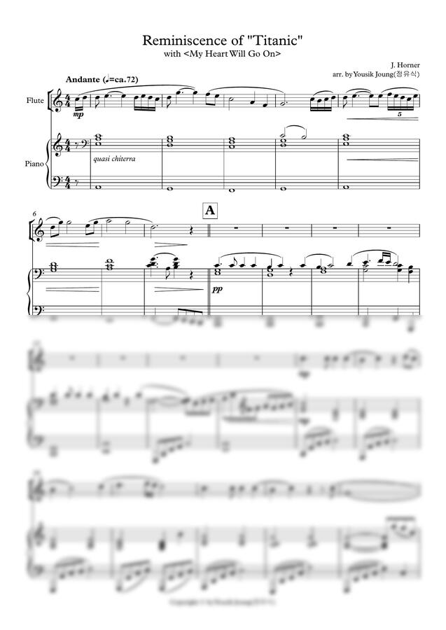 James Horner - Reminiscence of Titanic (with my Heart Will Go On) (Fl & Pf)