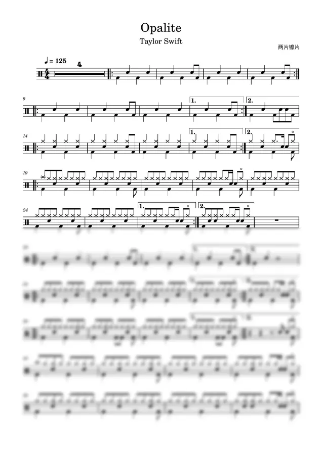 Taylor Swift - Opalite (Easy Drum Sheet)