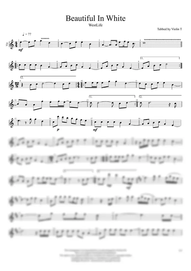 WestLife - Beautiful in White (Violin)