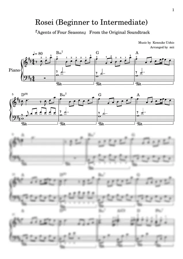 Music by Kensuke Ushio - Rosei (Beginner to Intermediate) (Agents of the Four Seasons)
