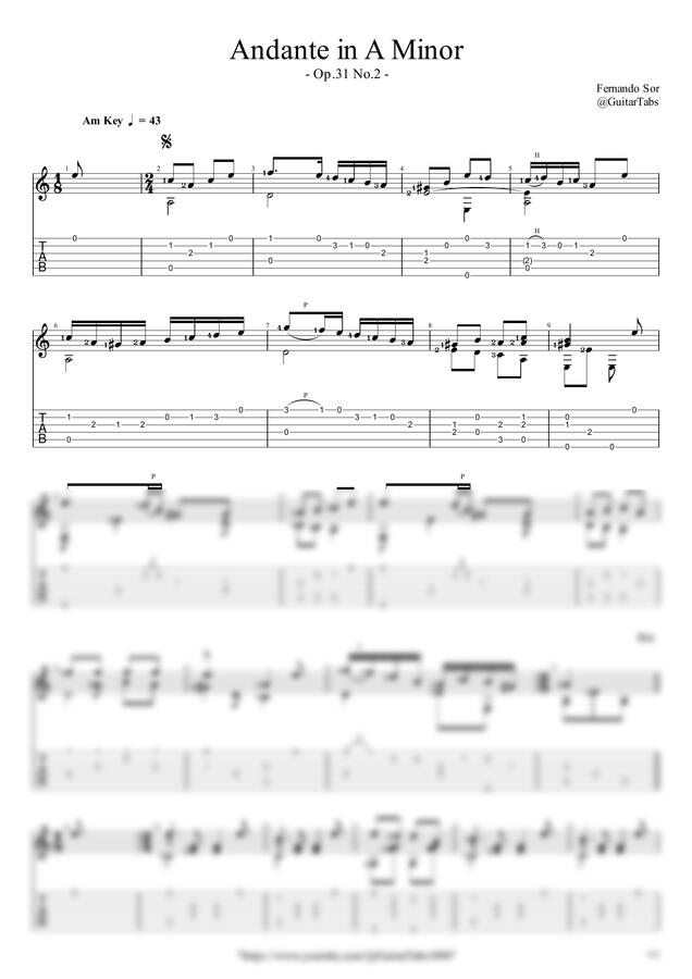 F. Sor - Andante in A Minor(Op.31 No.2) by GuitarTabs0