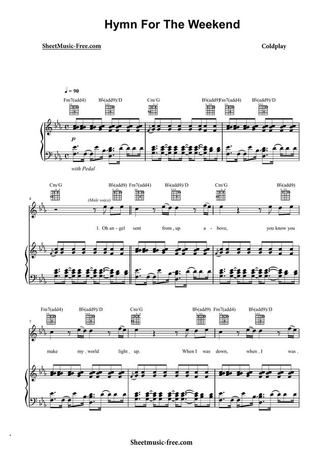 Coldplay -  Hymn For The Weekend by Sheetmusic-free.com0