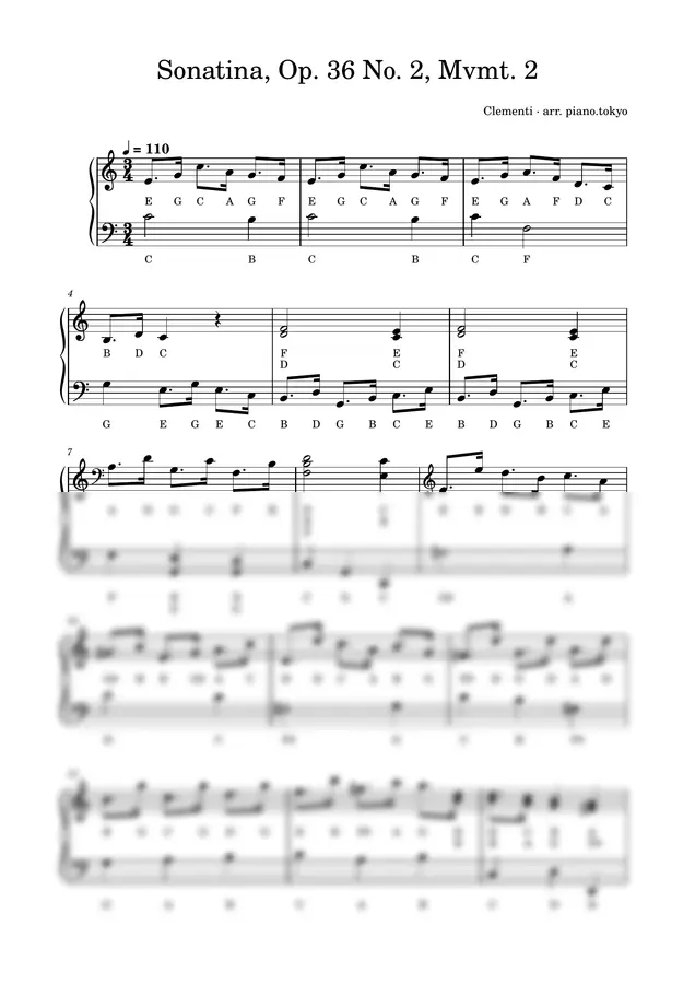 Clementi - Sonatina, Op. 36 No. 2, Mvmt. 2 (Easy Piano with Letter Notes (C-D-E))