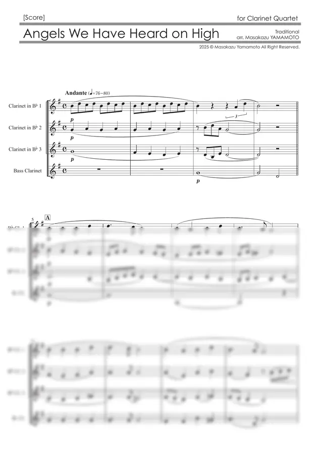천사들의 노래가 (Clarinet Quartet) by Masakazu Yamamoto 1p 미리보기