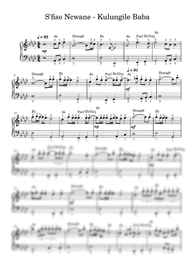 S'fiso Ncwane - Kulungile Baba (PIANO SHEET)