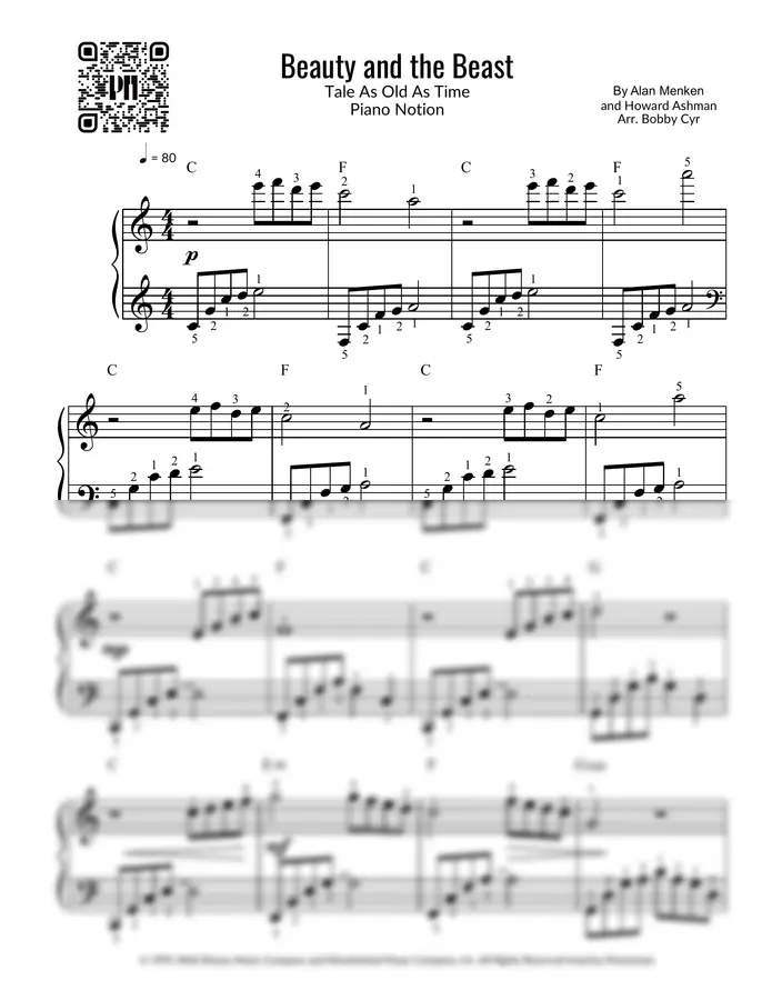 Celine Dion & Peabo Bryson - Beauty and the Beast - Tale As Old As Time (Easy Piano)
