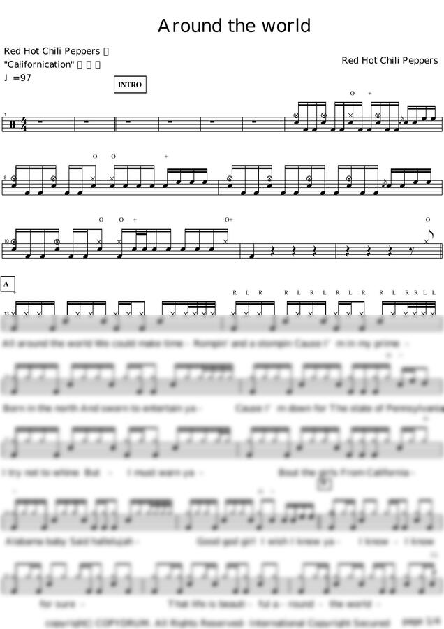 악보 > Red Hot Chili Peppers Around the World by 카피드럼