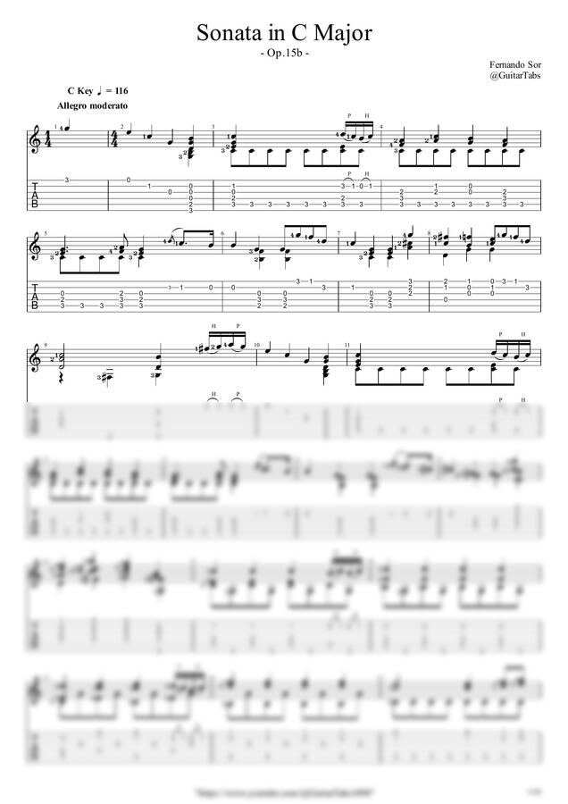F. Sor - Sonata in C Major(Op.15B) by GuitarTabs0