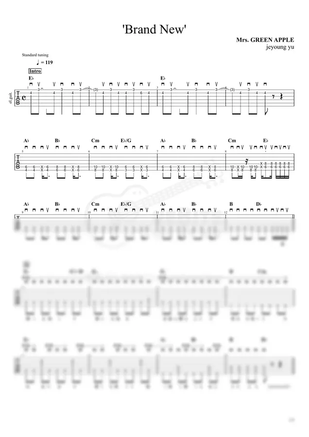 Mrs. GREEN APPLE - 'Brand New' by 기타한입(onebiteguitar) 1p 미리보기