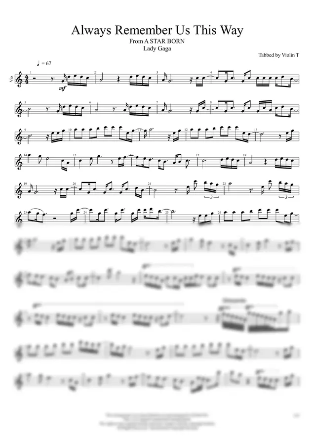 Lady Gaga - Always Remember Us This Way (Violin)