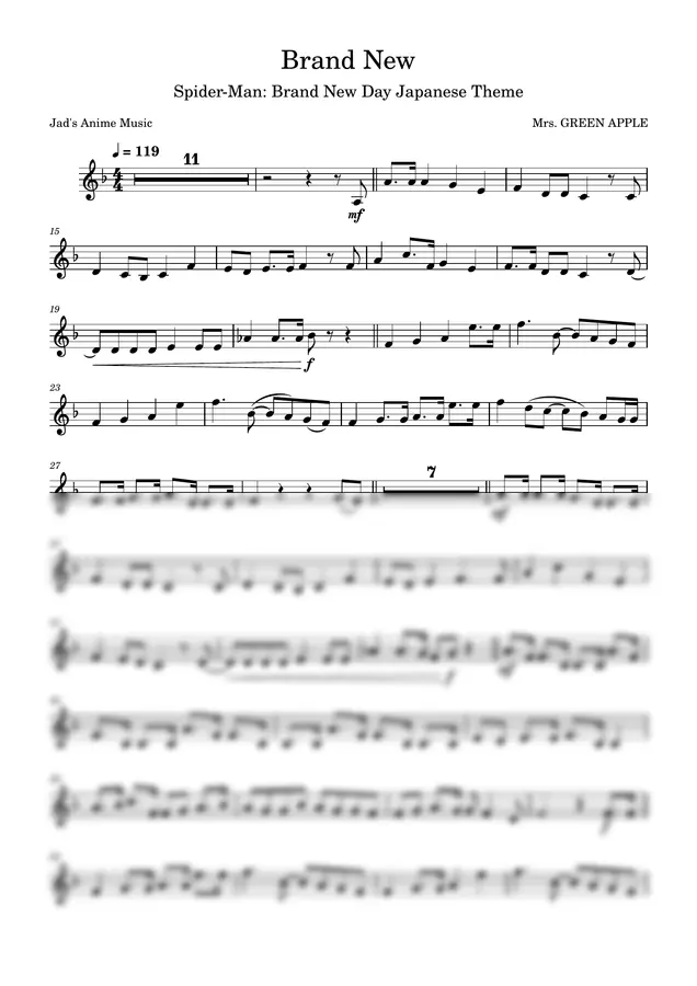 Mrs. GREEN APPLE - Brand New (Trumpet) by Jad's Music Vault 1p 미리보기