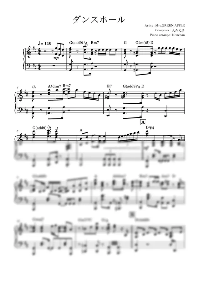 Mrs. GREEN APPLE - Dance Hole (Piano solo / JPOP)