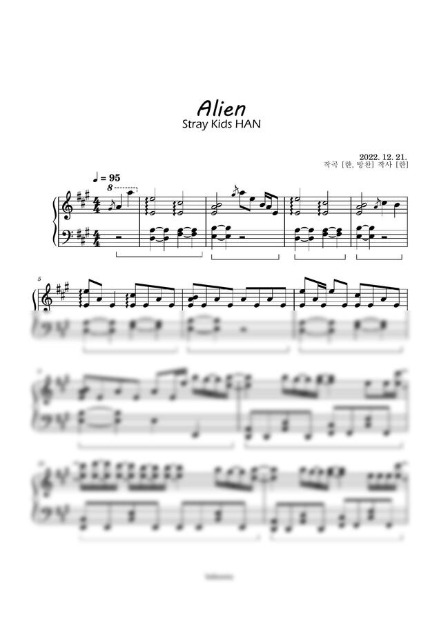 스트레이키즈 한 - 외계인 (Alien) (중급 악보/원키) by Boknowa보노아0