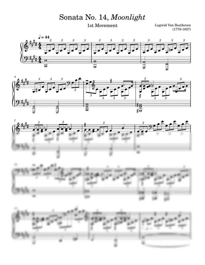 Moonlight Sonata Original version 1st movement - Ludwig Van Beethoven