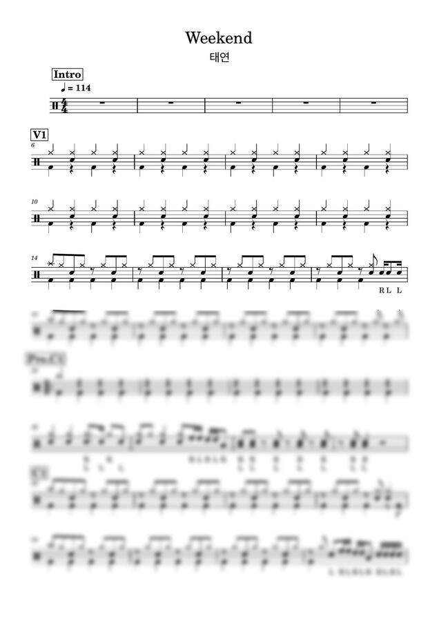태연 - Weekend (드럼악보) by Drummer KWI0