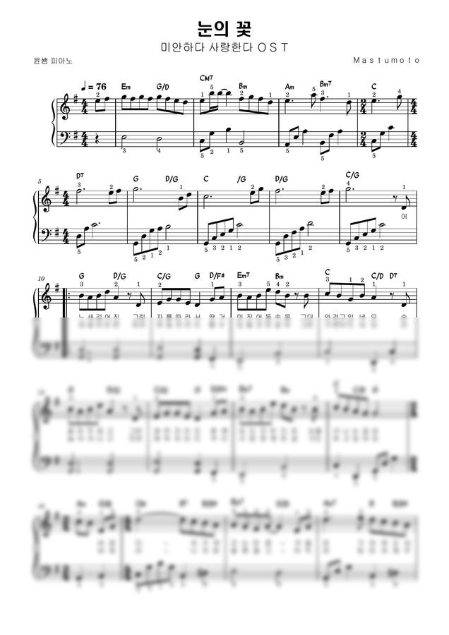 박효신 노래(원곡-나카시마 미카) - 눈의 꽃 (미안하다 사랑한다) by 윤쌤 피아노 편곡0
