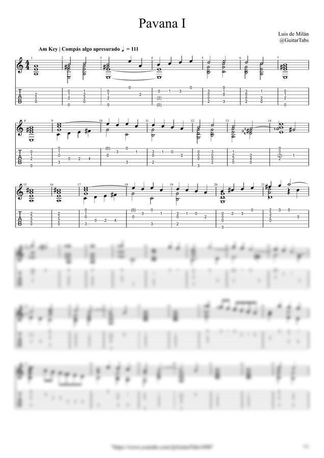Luis de Milan - Pavana I by GuitarTabs0