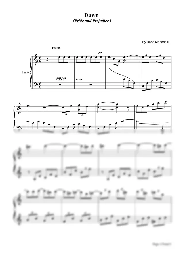Dario Marianelli - Dawn  (傲慢与偏见-(from Pride And Prejudice),Piano Solo Sheet)
