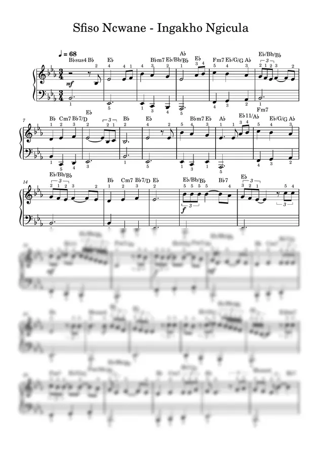 Sfiso Ncwane - Ingakho Ngicula (PIANO SHEET)