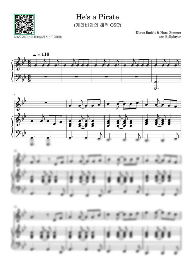Klaus Badelt &amp; Hans Zimmer - 캐리비안의 해적 OST He's a Pirate 터치벨 악보 by Bellplayer0