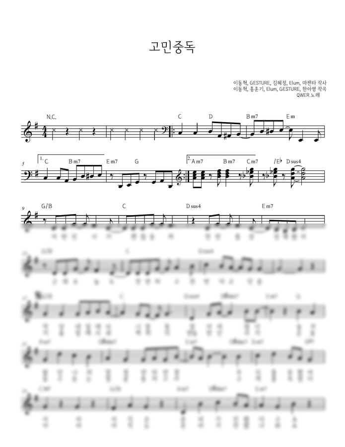 QWER - 고민중독 (멜로디+코드) by 건반자매0