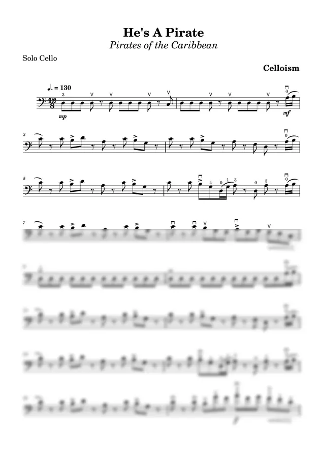 He's a Pirate - Pirates of the Carribean 캐리비안의 해적OST  - 첼로 솔로 Solo Cello (Celloism Edition) by celloism 1p 미리보기