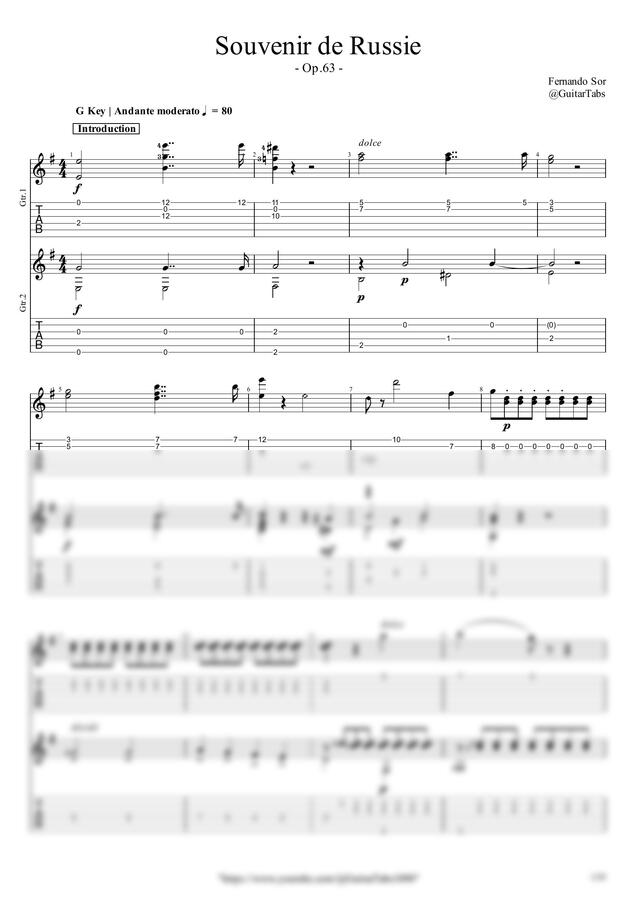 F. Sor - Souvenir de Russie(Op.63) (Duet) by GuitarTabs0