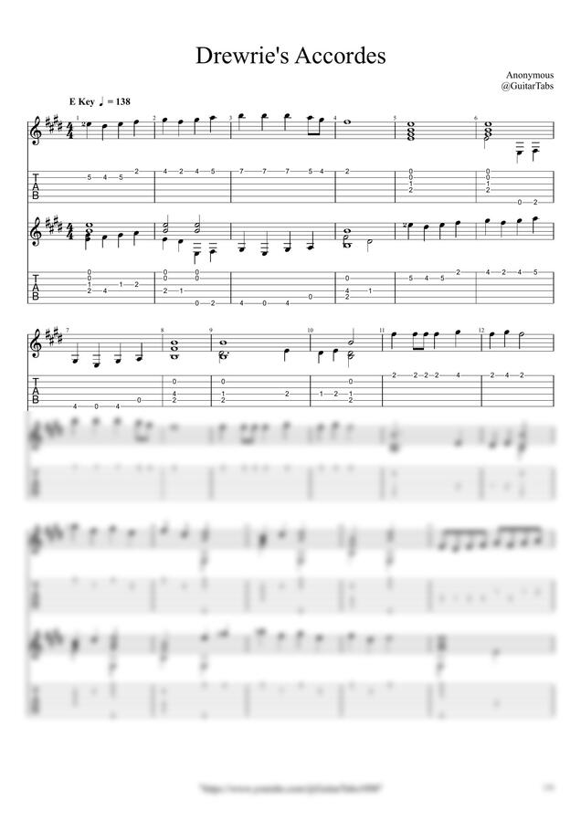 Anonymous - Drewrie's Accordes (Duet) by GuitarTabs0