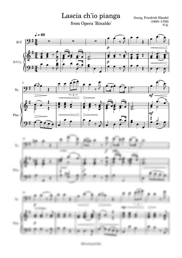 G.F.Handel(헨델) - Lascia ch'io pianga (울게 하소서) (첼로 손가락 번호) by FreetimeCello0
