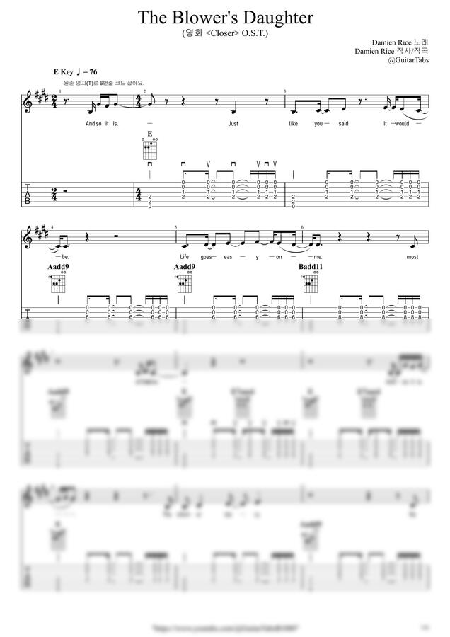 Damien Rice - The Blower's Daughter (영화 'Closer' OST) by GuitarTabs0