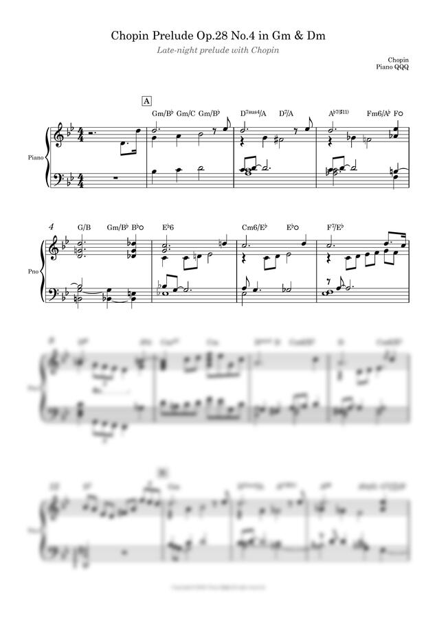 쇼팽 - 프렐류드 Op.28 No.4 Gm와 Dm Key의 결합 (중급피아노악보) by Piano QQQ0