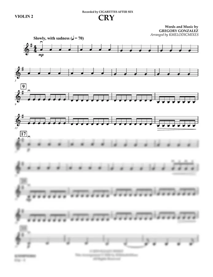 Cigarettes After Sex(시가렛 애프터 섹스) - Cry (String Orchestra) | Violin 2