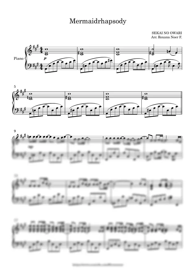 SEKAI NO OWARI - Mermaidrhapsody (for Piano Solo, Arr. Rexana Noer F.)