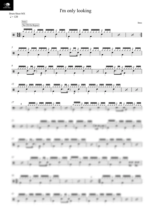 Inxs - I'm only looking by Drum Sheet MX 1p 미리보기