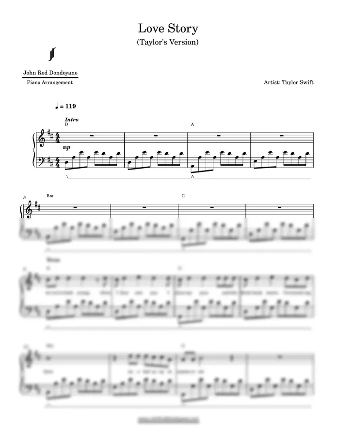 Taylor Swift - Love Story (Taylor's Version)(PIANO SHEET)