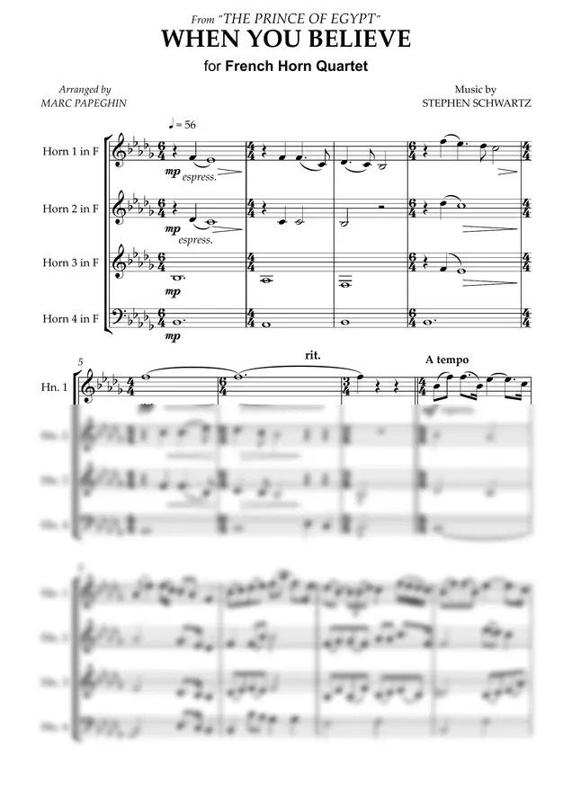 Stephen Schwartz - When You Believe (French Horn Quartet)