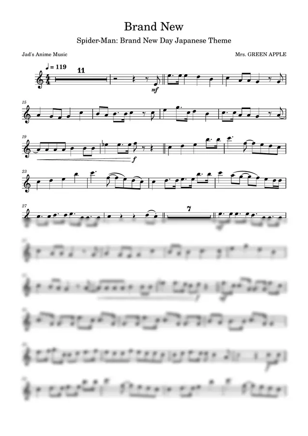 Mrs. GREEN APPLE - Brand New (Alto Sax) by Jad's Music Vault 1p 미리보기
