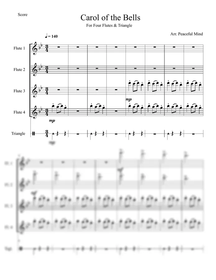 미콜라 레온토비치 / Arr. Peaceful Mind - Carol of the Bells for Four Flutes & Triangle