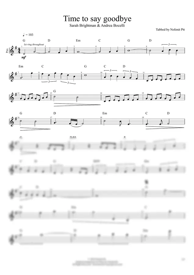 Sarah Brightman & Andrea Bocelli - Time To Say Goodbye (Piano)