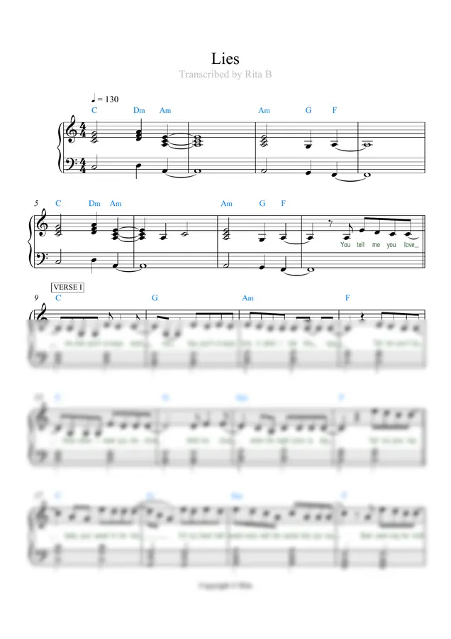 Leftie Font Lies - 잭 브라이언, 라나 델 레이 - RITA B 피아노, 보컬 악보 | 마피아