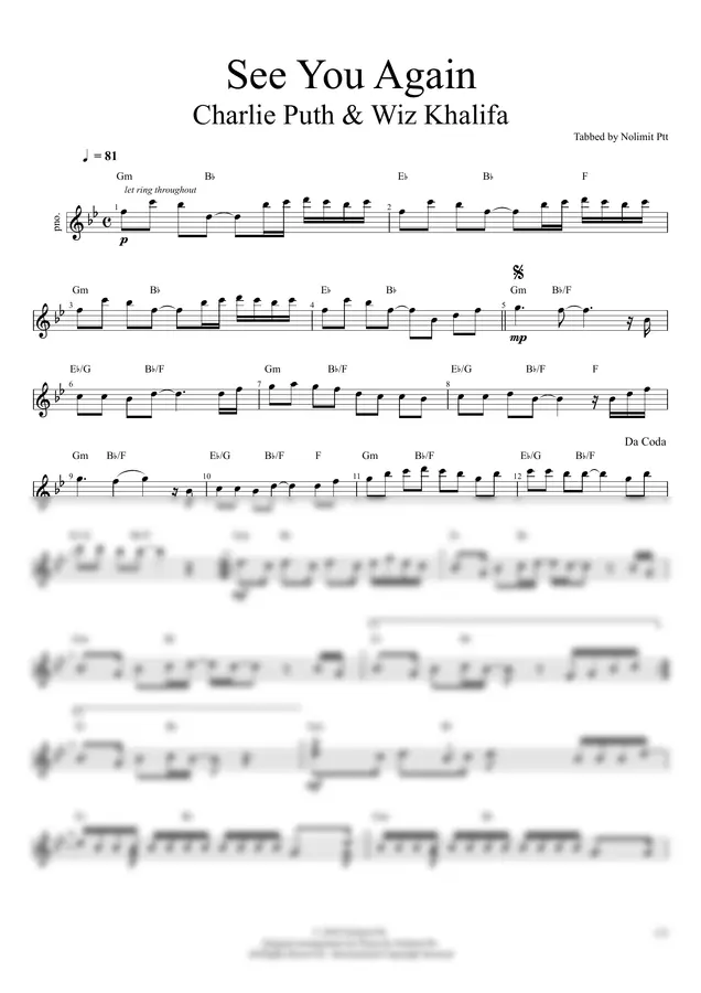 Charlie Puth & Wiz Khalifa - See You Again (Piano)