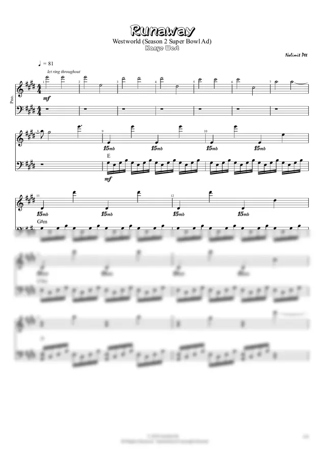 Kanye West - Runaway (Piano)