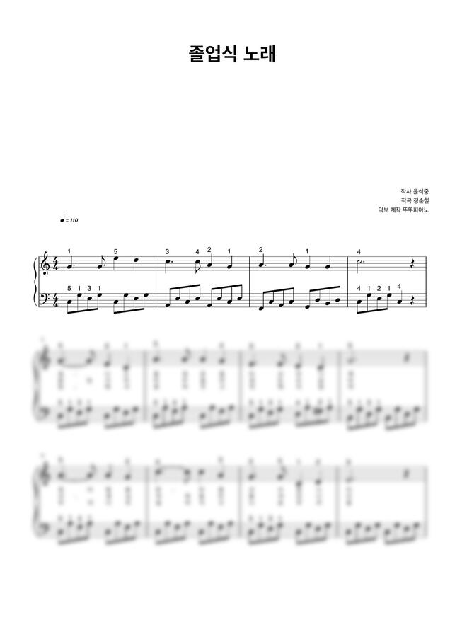 동요 졸업식 노래 (가사 첨부 / 손가락 번호 / 쉬운 악보) by 뚜뚜피아노0