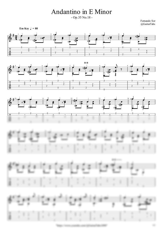 F. Sor - Andantino in E Minor(Op.35 No.18) by GuitarTabs0